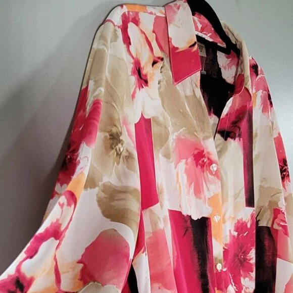 Tanjay Petite Bright floral blouse. Colours pink, tan, orange, black and white. - Picture 2 of 6